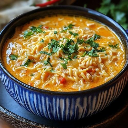 A steaming bowl of chicken noodle soup with fresh parsley and tender noodles.